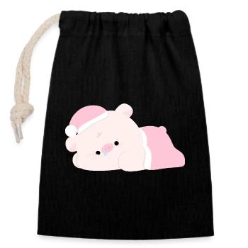 Cochon fatigué - Sac cadeau en coton avec cordon (14 x 20 cm) - noir - Devant