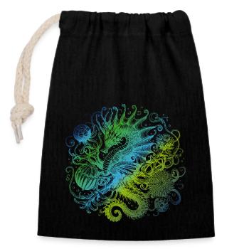 Hippocampe - Sac cadeau en coton avec cordon (14 x 20 cm) - noir - Devant