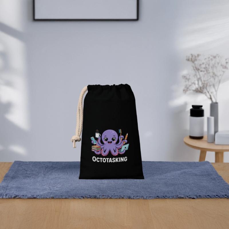 Octotasking Creature in Multitask Mode Closable cotton gift bag (14x20cm)