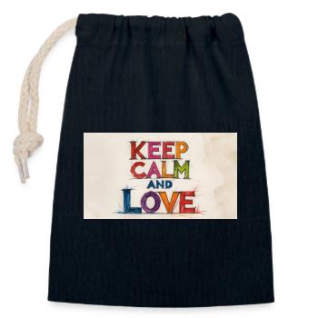 Retro Colorful Keep Calm and Love - Closable cotton gift bag (14x20cm) - navy - Front