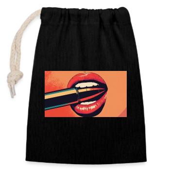 Lips PopArt Kiss - Closable cotton gift bag (14x20cm) - black - Front
