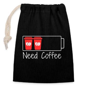 Caféine = 100 % de charge - Sac cadeau en coton avec cordon (14 x 20 cm) - noir - Devant