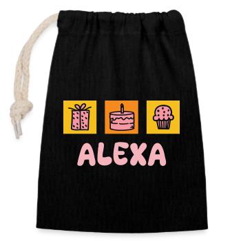 Prénom Alexa - Sac cadeau en coton avec cordon (14 x 20 cm) - noir - Devant