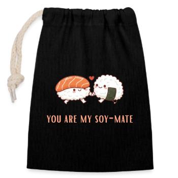 Duo amour de sushi Soja âme sœur - Sac cadeau en coton avec cordon (14 x 20 cm) - noir - Devant