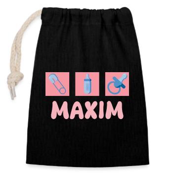 Geschenk für Maxim - Verschließbarer Geschenkbeutel aus Baumwolle (14x20cm) - Schwarz - Vorne