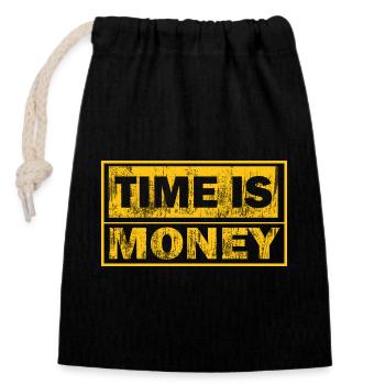 Time is money – Yellow black contrast design - Closable cotton gift bag (14x20cm) - black - Front