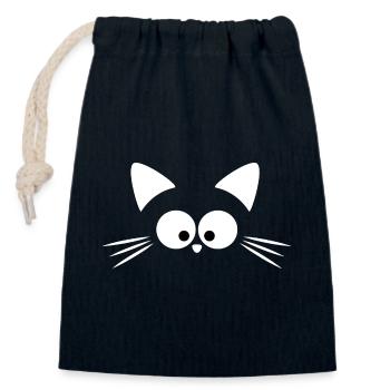 Chat Blanc Mignon | Tee-Shirt Kawaii Minimal - Sac cadeau en coton avec cordon (14 x 20 cm) - bleu marine - Devant