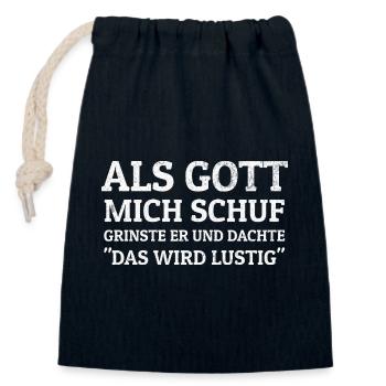 Als Gott Mich Schuf Grinste Er, Witziges Spruch  - Verschließbarer Geschenkbeutel aus Baumwolle (14x20cm) - Navy - Vorne