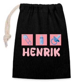 Geschenk für Henrik - Verschließbarer Geschenkbeutel aus Baumwolle (14x20cm) - Schwarz - Vorne