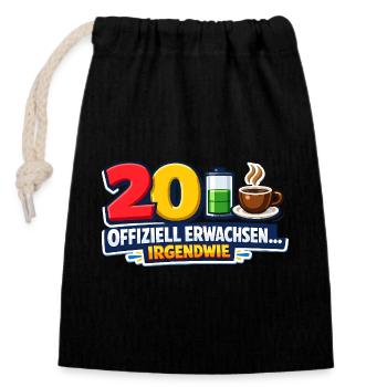 Zwanzig: Offiziell Erwachsen Irgendwie - Verschließbarer Geschenkbeutel aus Baumwolle (14x20cm) - Schwarz - Vorne