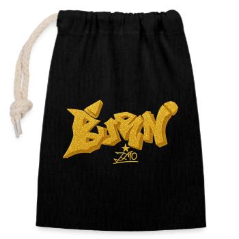 Gold Glitzer Graffiti BANG Design - Verschließbarer Geschenkbeutel aus Baumwolle (14x20cm) - Schwarz - Vorne