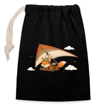 Fliegender Fuchs Cartoon Motiv  - Verschließbarer Geschenkbeutel aus Baumwolle (14x20cm) - Schwarz - Vorne