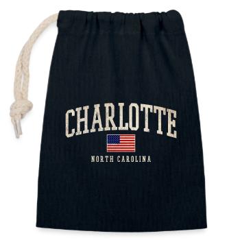 Charlotte, Caroline du Nord, États-Unis, design - Sac cadeau en coton avec cordon (14 x 20 cm) - bleu marine - Devant