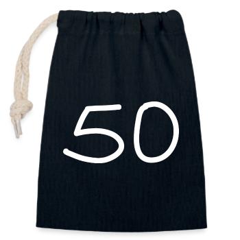 50e anniversaire cinquante numéro blanc - Sac cadeau en coton avec cordon (14 x 20 cm) - bleu marine - Devant