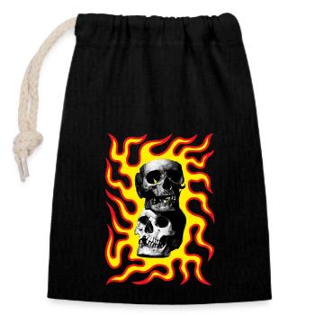 Skulls On Fire From Hell - Closable cotton gift bag (14x20cm) - black - Front