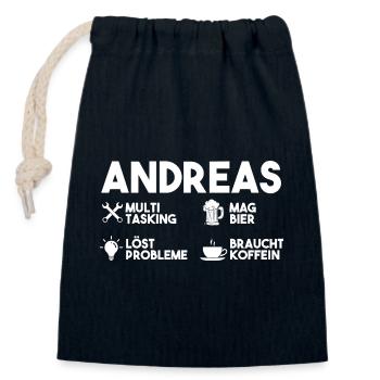Andreas - Verschließbarer Geschenkbeutel aus Baumwolle (14x20cm) - Navy - Vorne