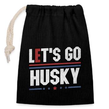 Let's go Husky - Verschließbarer Geschenkbeutel aus Baumwolle (14x20cm) - Schwarz - Vorne