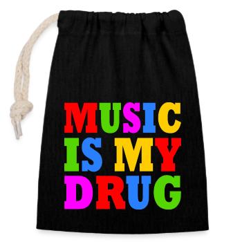 music is my drug - Verschließbarer Geschenkbeutel aus Baumwolle (14x20cm) - Schwarz - Vorne