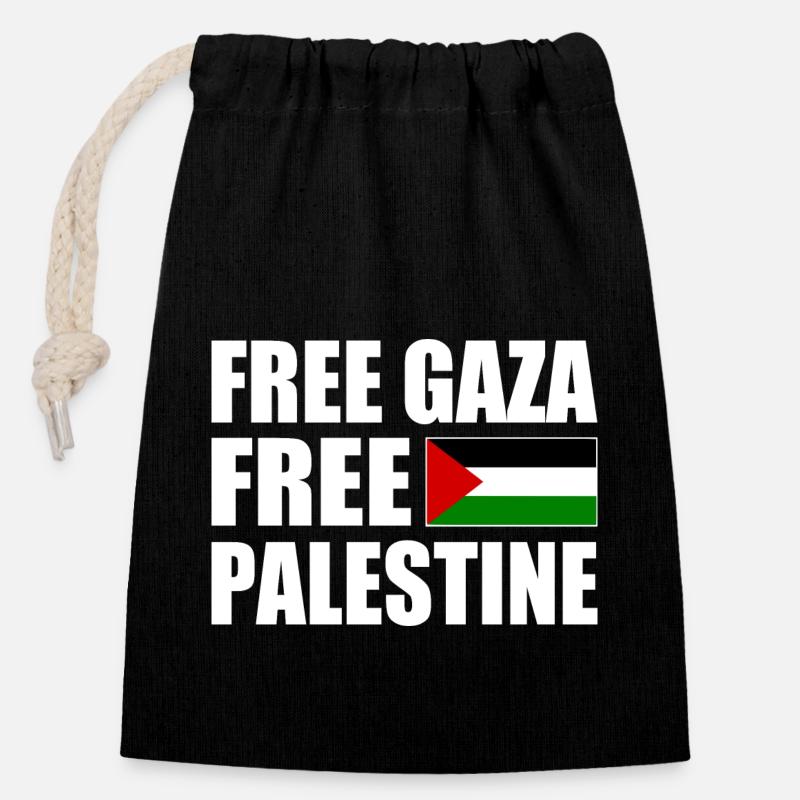 Free palestine - Sac cadeau en coton avec cordon (14 x 20 cm) - noir