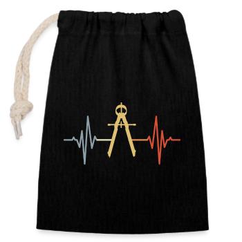 Zirkel EKG Retro Look - Verschließbarer Geschenkbeutel aus Baumwolle (14x20cm) - Schwarz - Vorne