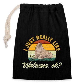 Walrus - Closable cotton gift bag (14x20cm) - black - Front