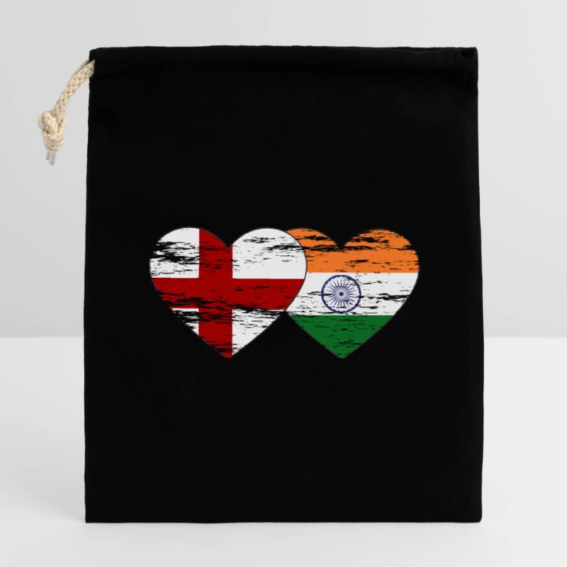 Drapeau de l’Angleterre et de l’Inde utilisé Sac cadeau en coton avec cordon (14 x 20 cm)