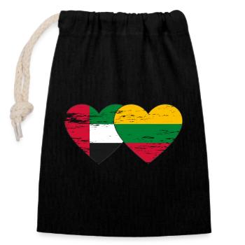 Vereinigte Arabische Emirate Litauen Flagge Herz - Verschließbarer Geschenkbeutel aus Baumwolle (14x20cm) - Schwarz - Vorne
