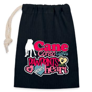 Love Cane Corso Pawprints On Your Heart - Closable cotton gift bag (14x20cm) - navy - Front