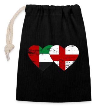 United Arab Emirates England Flag Heart - Closable cotton gift bag (14x20cm) - black - Front