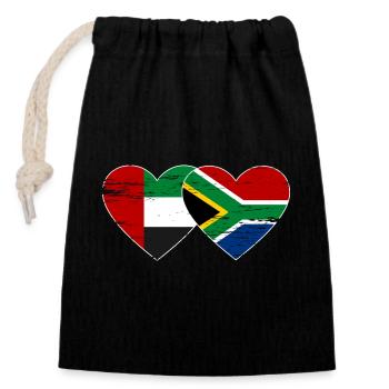 Vereinigte Arabische Emirate Südafrika Flagge Herz - Verschließbarer Geschenkbeutel aus Baumwolle (14x20cm) - Schwarz - Vorne