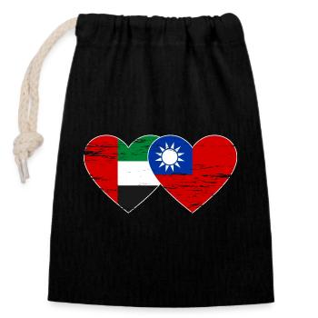 Vereinigte Arabische Emirate Taiwan Flagge Herz - Verschließbarer Geschenkbeutel aus Baumwolle (14x20cm) - Schwarz - Vorne