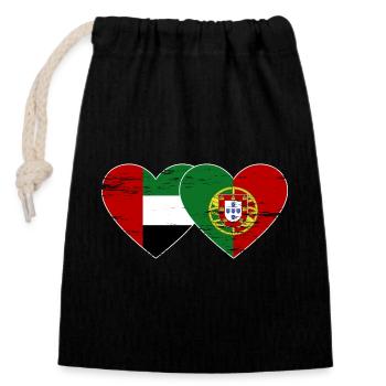 Vereinigte Arabische Emirate Portugal Flagge Herz - Verschließbarer Geschenkbeutel aus Baumwolle (14x20cm) - Schwarz - Vorne