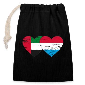 Vereinigte Arabische Emirate Luxemburg Flagge Herz - Verschließbarer Geschenkbeutel aus Baumwolle (14x20cm) - Schwarz - Vorne
