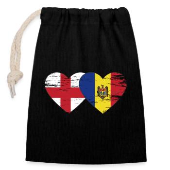 England Moldau Flagge Herz used - Verschließbarer Geschenkbeutel aus Baumwolle (14x20cm) - Schwarz - Vorne