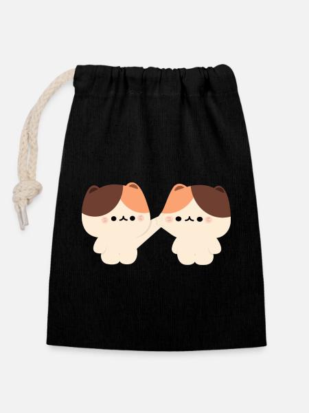 Tortie Cat Couple - Closable cotton gift bag (14x20cm) - black