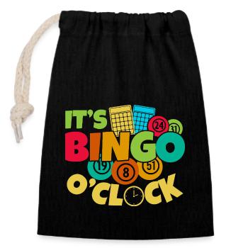 Bingo Game It´s O´Clock Bingo - Verschließbarer Geschenkbeutel aus Baumwolle (14x20cm) - Schwarz - Vorne