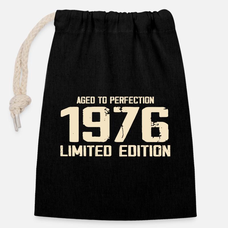 1976 Edition limitée 1976 Anniversaire 1976 Rétro - Sac cadeau en coton avec cordon (14 x 20 cm) - noir