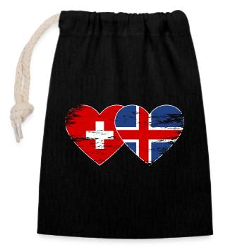 Suisse Islande Drapeau Coeur utilisé - Sac cadeau en coton avec cordon (14 x 20 cm) - noir - Devant
