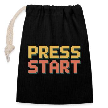 APPUYEZ SUR DÉMARRER Retro Gamer Pixel 8 Bit Arcade - Sac cadeau en coton avec cordon (14 x 20 cm) - noir - Devant