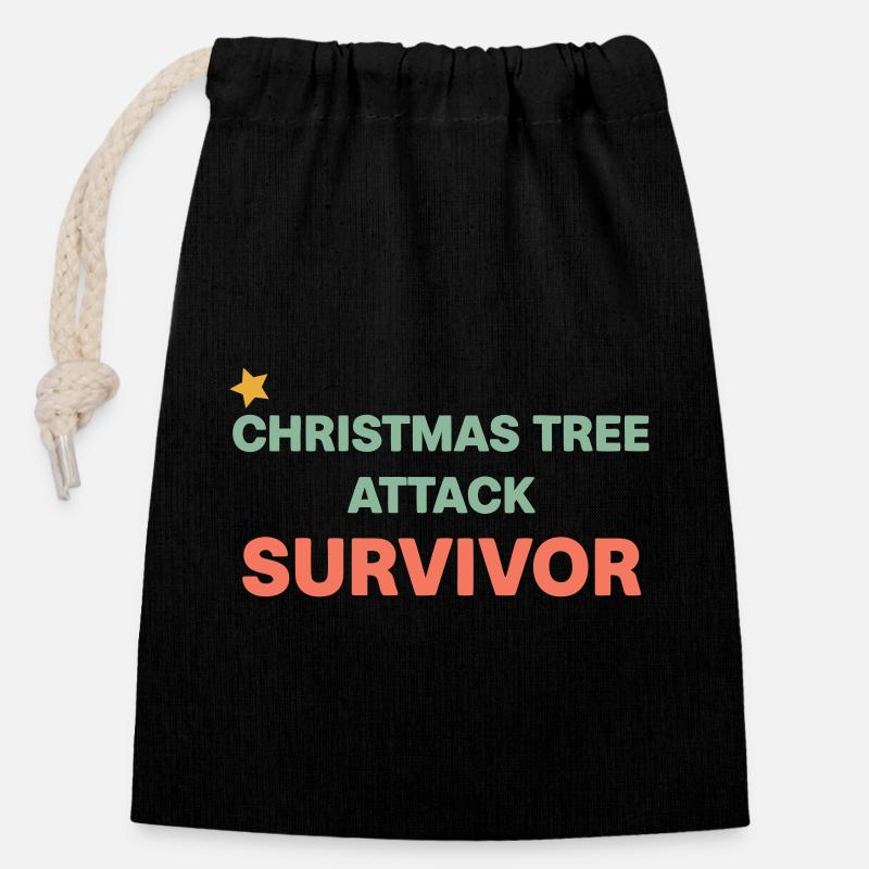 Survivor Christmas Tree - Closable cotton gift bag (14x20cm) - black