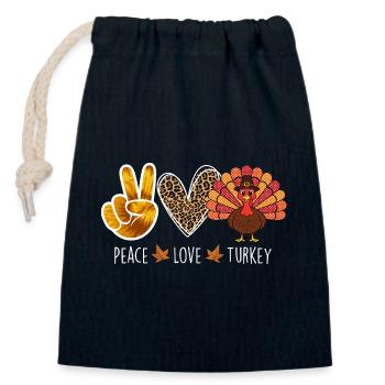 Peace Love Turkey Thanksgiving Autumn Vibes - Closable cotton gift bag (14x20cm) - navy - Front