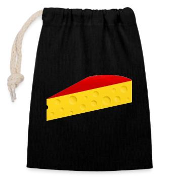 Cheese wedge with red rind - Closable cotton gift bag (14x20cm) - black - Front
