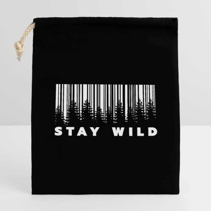 Code-barres Stay Wild Forest Sac cadeau en coton avec cordon (14 x 20 cm)