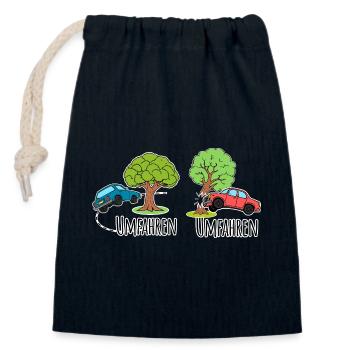Driving around or driving around the tree by car? - Closable cotton gift bag (14x20cm) - navy - Front