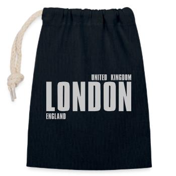 Graphismes de polices LONDON en niveaux de gris - Sac cadeau en coton avec cordon (14 x 20 cm) - bleu marine - Devant