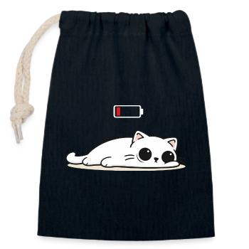 Battery Low – Cute Cat in Social Battery Mode - Closable cotton gift bag (14x20cm) - navy - Front