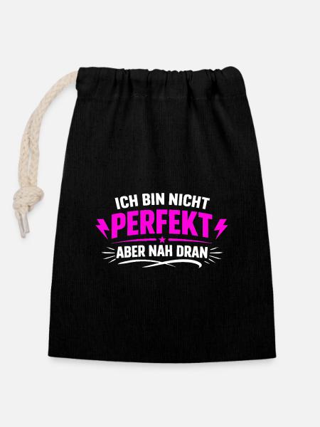 I'm not perfect but close - Closable cotton gift bag (14x20cm) - black