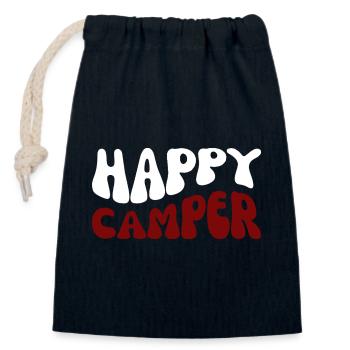 Campeur heureux – Motif camping - Sac cadeau en coton avec cordon (14 x 20 cm) - bleu marine - Devant