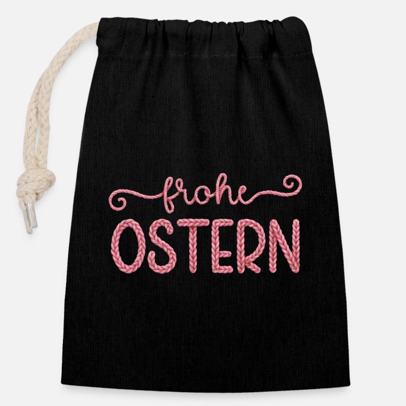 Frohe Ostern - Verschließbarer Geschenkbeutel aus Baumwolle (14x20cm) - Schwarz