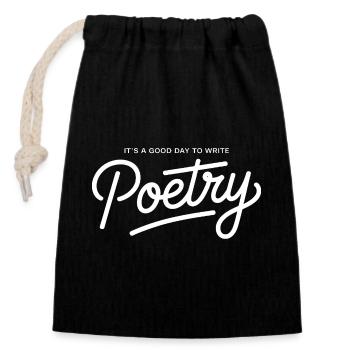 Poetry Day Hand Lettering - Closable cotton gift bag (14x20cm) - black - Front